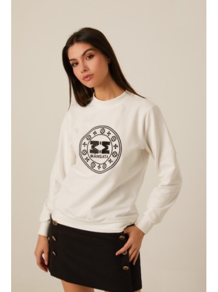 SUDADERA BLANCO CRUDO BORDADO REDONDO M:M PIEDRAS