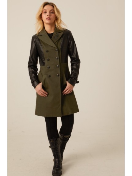 GABARDINA VERDE MILITAR CONTRASTE ECOPIEL